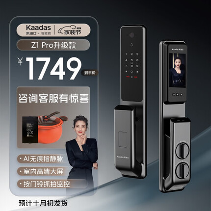 凯迪仕Z1 Pro指静脉锁 智能门锁 智能锁 电子锁 大屏可视猫眼密码锁 Z1 Pro 升级版 星空灰