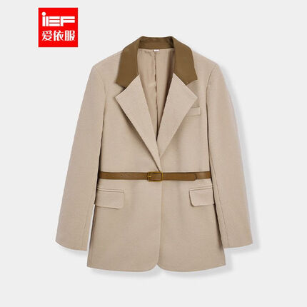 IEFIEF/爱依服2023秋冬新款韩版通勤白领呢绒中长西装4824A-N58099- 卡其 S