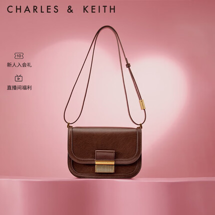 CHARLES&KEITH生日礼物复古锁扣豆腐包单肩包斜挎包包女包方包女士CK2-80781400 Dark Brown深啡色 S