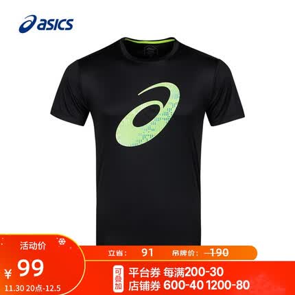 亚瑟士ASICS男士运动舒适T恤跑步短袖 2011C442-001 黑色 L