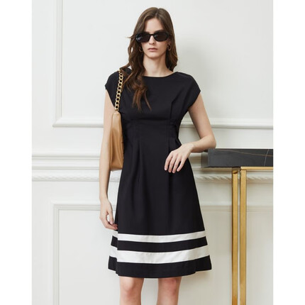 唐可娜儿（DKNY）后背绑带优雅花苞连衣裙收腰显瘦女装 黑色 M(160/84A)