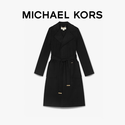 MICHAEL KORS迈克高仕 女士羊毛长款毛呢大衣外套 含腰带 黑色 001 M