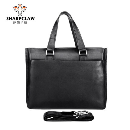 萨帕卡拉经典公文包男士手提包头层牛皮大容量收纳背包商务休闲男包 黑色 38*8*28cm SHARPCLAW