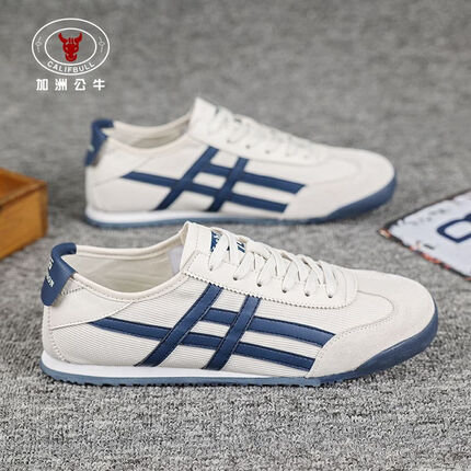 加洲公牛（CALIFBULL）男鞋夏季透气帆布鞋旅游运动休闲板鞋男士软底跑步鞋子男米深兰42