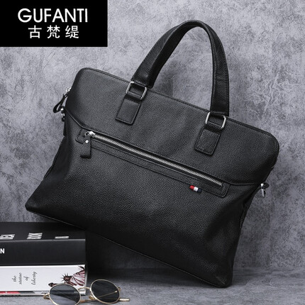 古梵缇牛皮男商务公文包 手提包横款单肩手拿背包休闲斜挎包gft-gft-2205 黑色