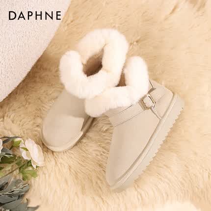 达芙妮（DAPHNE）保暖雪地靴2023年新款秋冬皮毛一体加绒短靴加厚时尚棉鞋女 优雅杏色 36
