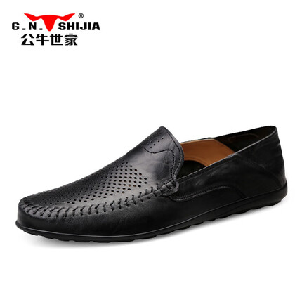 公牛世家休闲鞋男鞋夏季透气男士镂空皮鞋豆豆鞋懒人一脚蹬驾车鞋子男