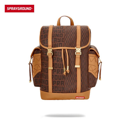 SPRAYGROUND2023新款拼接撞色双肩包时尚大容量男运动健身包书包电脑包 棕色 大号