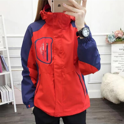 法国Jerrie Mock户外运动三合一冲锋衣秋冬情侣款加厚可拆卸登山滑雪服防风外套 女-橙红 L