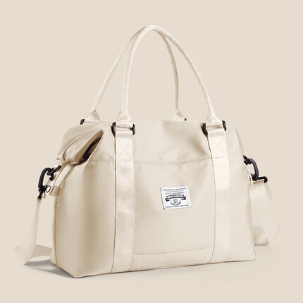 MOONMIX短途旅行包女大容量手提行李包袋运动健身包多功能干湿分离收纳袋 杏白色