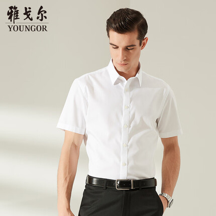 雅戈尔 衬衫男士 2022夏季青年男商务休闲短袖衬衫 GSDP104981BJY 白色素色 40