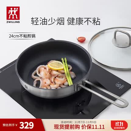 双立人(ZWILLING)不粘锅平底锅煎锅炒菜锅煎蛋锅牛排锅少油烟锅具厨具Nova Plus 24cm-带盖(2-3人)