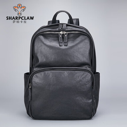 萨帕卡拉双肩包男头层牛皮背包休闲书包时尚电脑包 黑色 27*13*40cm SHARPCLAW