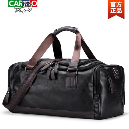 卡帝乐鳄鱼（CARTELO）真皮男士旅行包牛皮手提包短途出差旅游行李包运动健身包男款皮包 黑色 大