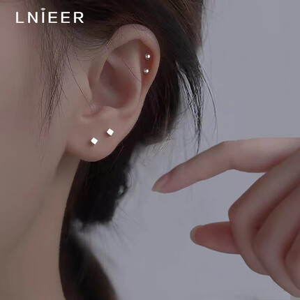 LNIEER 银耳钉999足银养耳洞男女耳钉睡觉免摘简约小巧耳骨钉银耳饰 S999足银圆头耳钉一对价