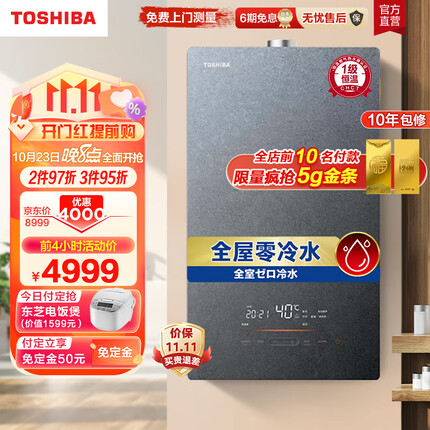 东芝(TOSHIBA) 燃气热水器16升 天然气12T 水伺服零冷水 一级恒温 日本进口CPU JSQ30-TS5（皓月岩）