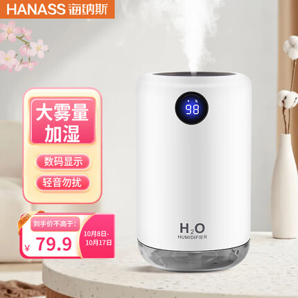 海纳斯(HANASS)加湿器 家用卧室轻音小型空气加湿伴侣 充电便携式办公室桌面加湿器 D21
