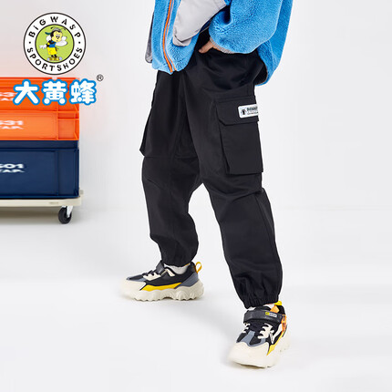 大黄蜂童装男童裤子春秋帅气时髦长裤21年新款舒适纯棉百搭运动裤 黑色 110cm