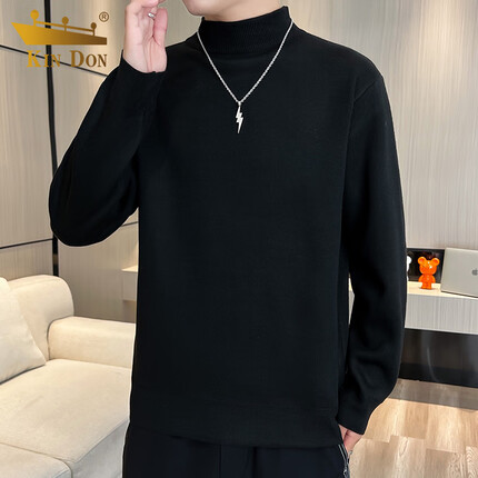 KIN DON金盾毛衣男2023秋冬季针织衫打底衫男宽松半高领长袖上衣黑色XL