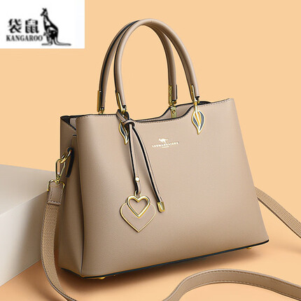 袋鼠【冲量】女士包包新款气质妈妈皮手提包时尚百搭单肩斜挎包大容量 卡其色