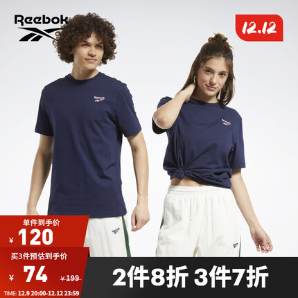 Reebok锐步官方情侣款TEE经典基础logo圆领运动休闲舒适短袖T恤 FT7428 A/M