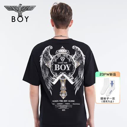 BOY LONDON 闪耀银币 23秋季新品男女同款黑色潮流朋克风纯棉短袖N01002 黑色 XL