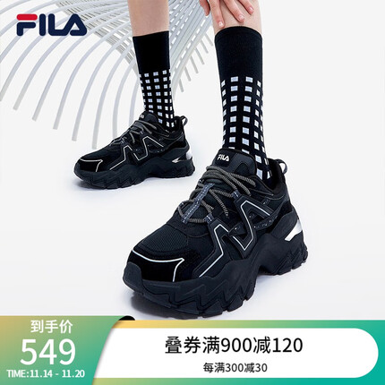 FILA 高圆圆同款 摩登运动鞋女潮流厚底鞋休闲鞋AURORA欧若拉 黑-BK 37.5