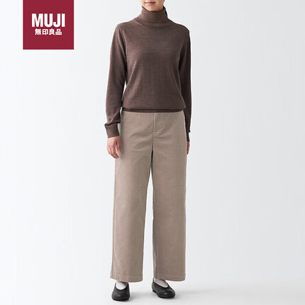 无印良品(MUJI) 女式 弹力 灯芯绒 宽版裤 BEE07C2A 浅米色 S