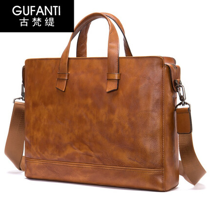 古梵缇公文包男 大容量商务公文包男手提包牛皮横款办公文件包gftx-60 棕色 36.5*8*28.5cm GUFANTI