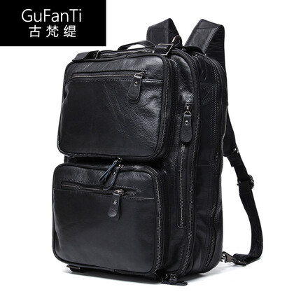 古梵缇双肩包男 头层牛皮大容量多功能 背包旅行包双肩大包 gftx-55P 黑色 40*29*11CM GUFANTI