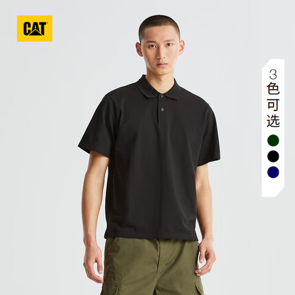 CAT卡特POLO领短袖t恤男23夏新款美国杜邦COOLMAX面料简约凉感短T男 黑色 L