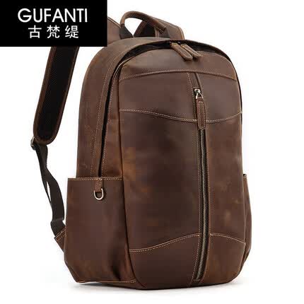 古梵缇 双肩包男 休闲个性背包疯马皮复古商务双肩电脑包双肩背包户外ftx-154 棕色
