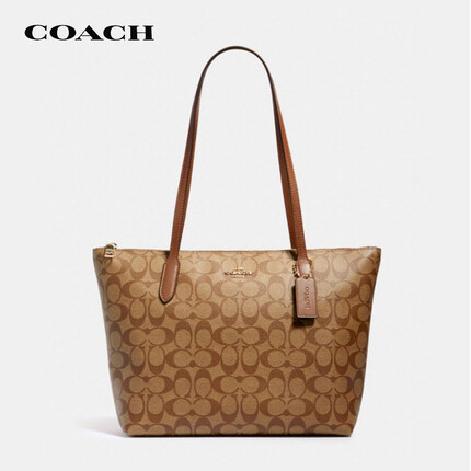 蔻驰（COACH）女士中号手提单肩托特包PVC浅棕色4455IME74