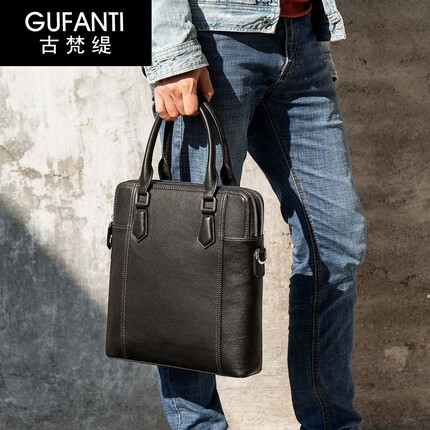 古梵缇男士公文包手提包 头层牛皮商务公文包男手提包时尚商务文件包电脑包gftx-61 黑色
