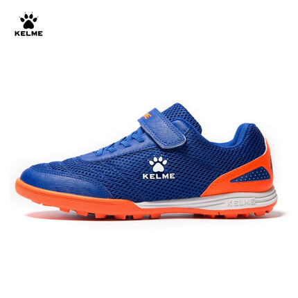 卡尔美（KELME）儿童足球鞋魔术贴免系带碎钉TF透气学生球鞋6873003 宝蓝 33