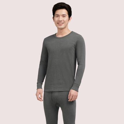 宜而爽 纯色棉质轻薄款男士新款纯 棉宽松秋衣秋裤防寒保暖内衣套装男 （薄款）深麻灰 90%棉10%聚酯纤维 M 165/90