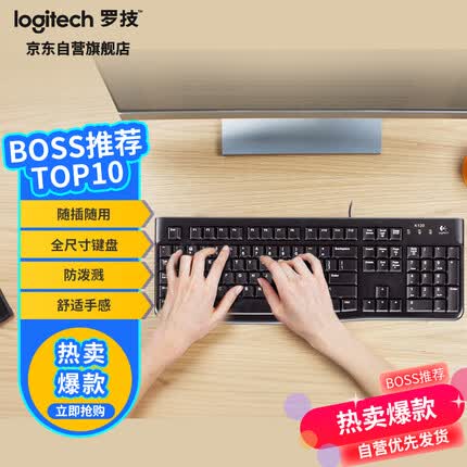 罗技K120 键盘 有线键盘 办公键盘 全尺寸 黑色U口