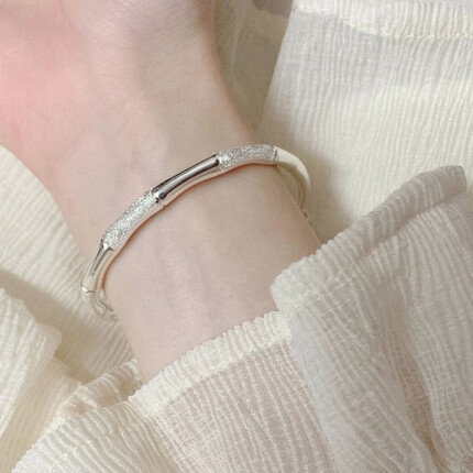 瑞诺 银手镯女士999足银时尚竹节镯子推拉首饰生日礼物送女友送老婆 竹节手镯28克+送证书