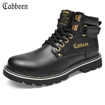 卡宾(CABBEEN)马丁靴男英伦风高帮工装靴子韩版大黄靴雪地靴3194204588 黑色 40