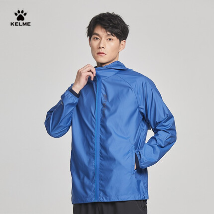 KELME /卡尔美 防晒衣男春秋连帽抗菌透气外套纯色皮肤衣百搭轻薄上衣 蓝色 S