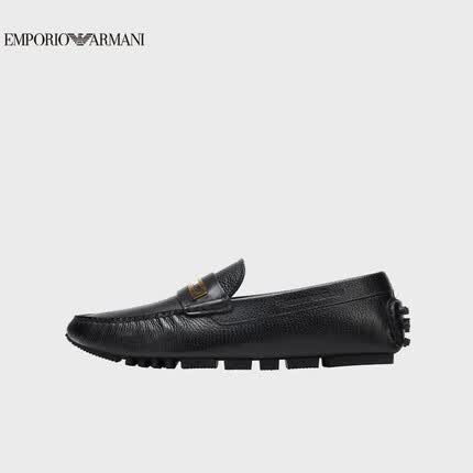 阿玛尼EMPORIO ARMANI男鞋23秋冬EA男士牛皮平底休闲豆豆鞋礼物送爱人