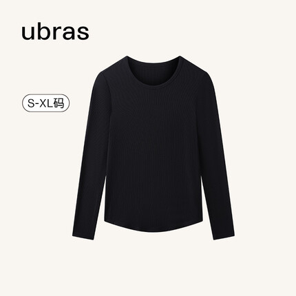 ubras圆摆罗纹修身打底衣女 亲肤舒适可内搭可外穿打底衫女 黑色 M