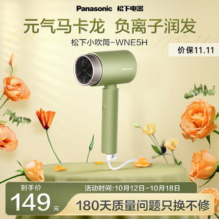 松下（Panasonic）电吹风机大功率高速大风力速干便携送学生宿舍用负离子护发不伤发电吹风筒EH-WNE5H礼盒款绿