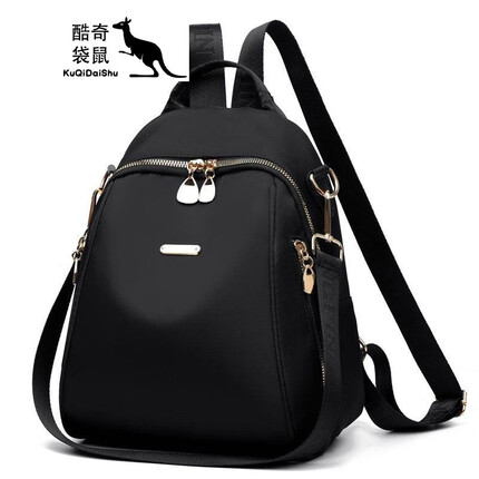 酷奇袋鼠2023新款双肩包女牛津布时尚高级感旅行帆布小背包百搭校园书包 黑色