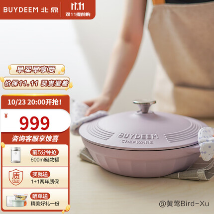 北鼎（Buydeem） 珐琅锅铸铁锅焖焗 家用煲汤 平底双耳炖煮锅 电磁炉焖烧搪瓷锅 罗兰紫|28cm焖焗锅