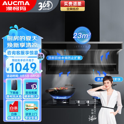 澳柯玛（AUCMA）油烟机 顶侧双吸油烟机 家用排烟机 23m³/min风量 450Pa大风压 高温自清洁 一级能效CXW-300WJ307D