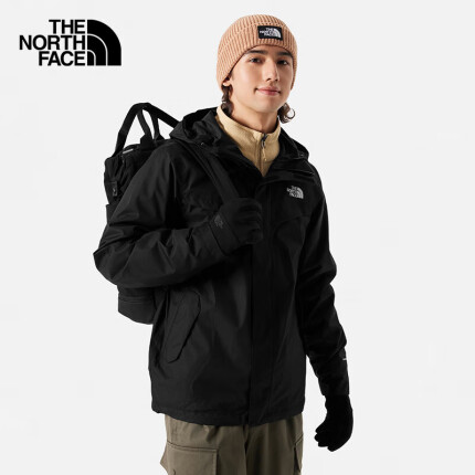 The North Face北面三合一冲锋衣男户外保暖抓绒内胆夹克外套88RP UK2/黑色 XL