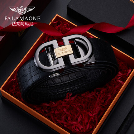 FALAMAONE皮带男真皮自动扣男士腰带头层牛皮休闲青年裤带 金色原装纸盒 115cm