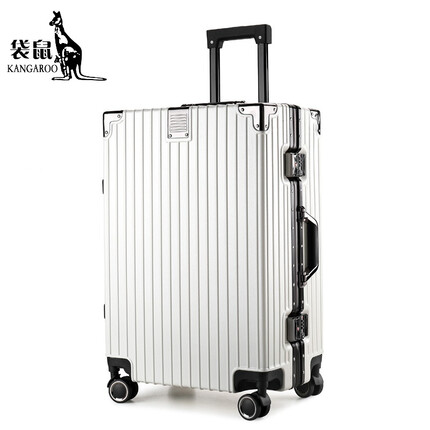 袋鼠（KANGAROO）网红旅行箱行李箱铝框拉杆箱万向轮20女男学生24密码皮箱子26吋 白色(豪华版)17# 26寸