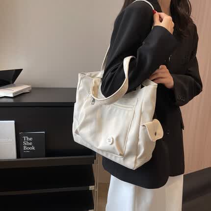 四万公里帆布包大容量手提帆布妈咪包通勤单肩包大学生上课书包托特包